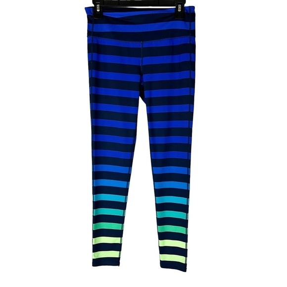 Athleta High Rise Chatarunga Bold Stripe Blue Green Leggings - Picture 1 of 6
